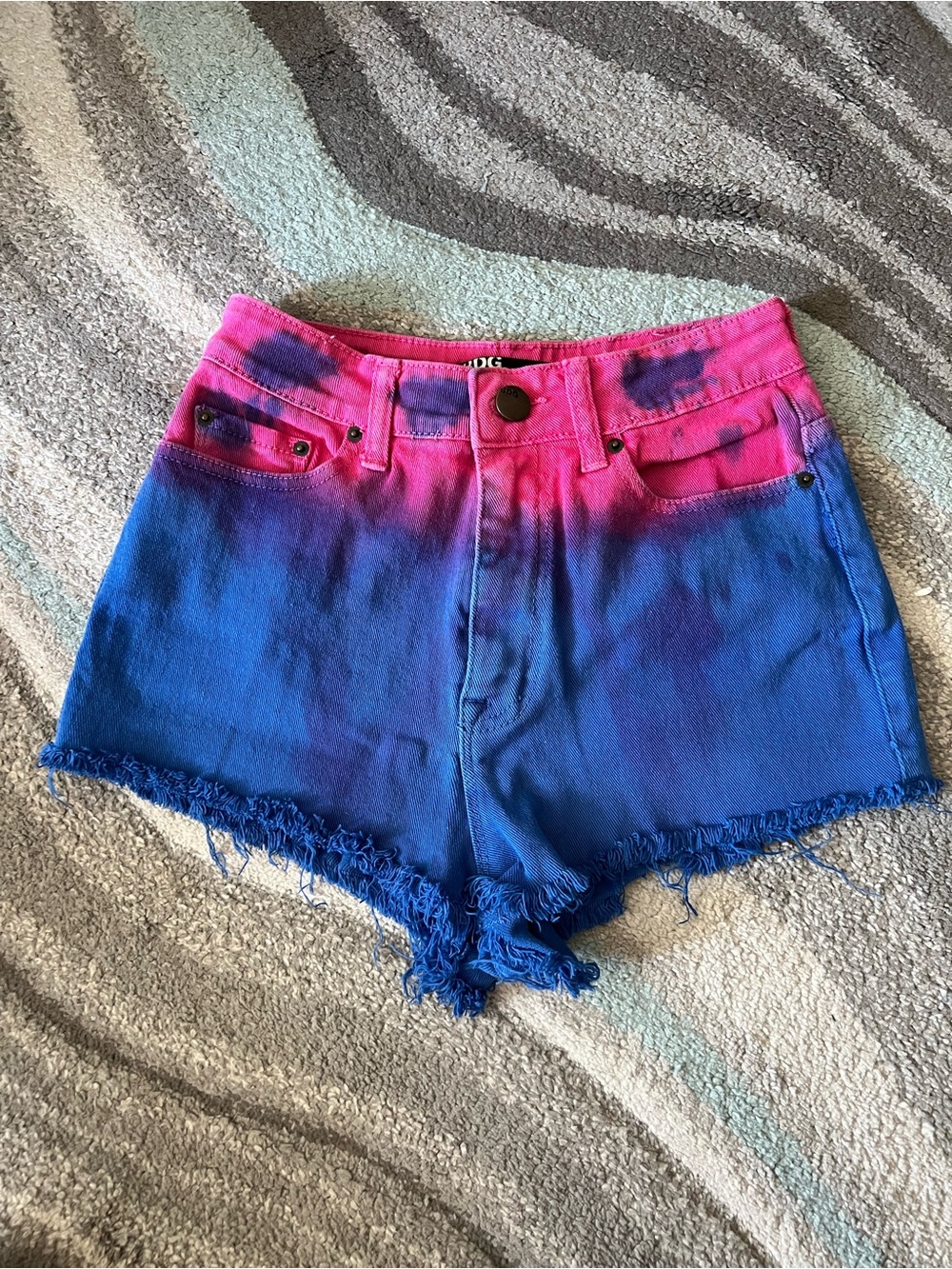 Urban Outfitters Pink and Blue Ombre High-Waist Denim Shorts